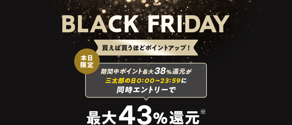 BLACK FRIDAY Δقǃ|CgAbvI{ Ԓ|Cgő38ҌOY̓0F00`23F59ɓGg[ōő43Ҍ